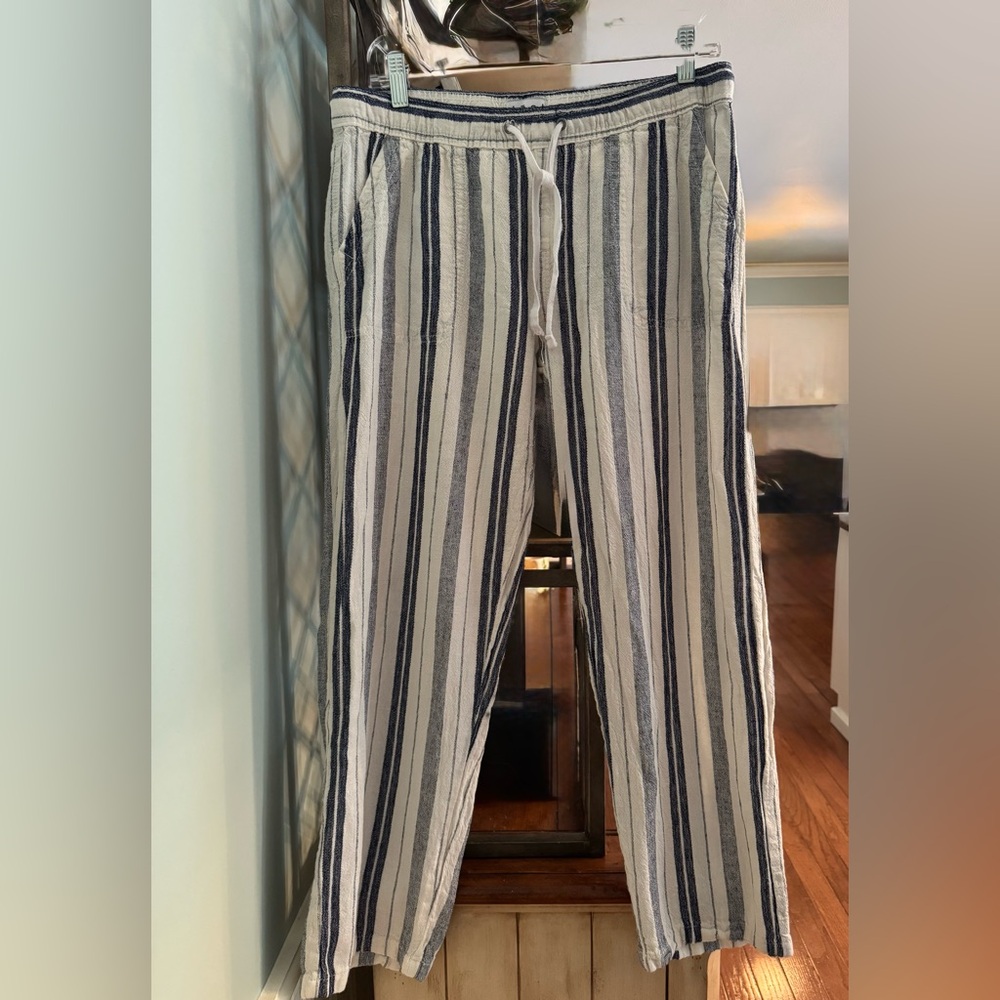 Women’s Striped Linen Pants by Dash Size Small Navy and White